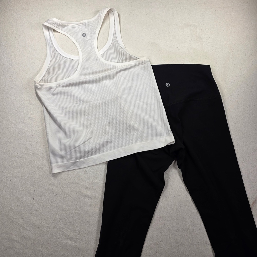 Lululemon Swiftly Racer Tank White & Wunder Under Black Crop Legging Set Women 6